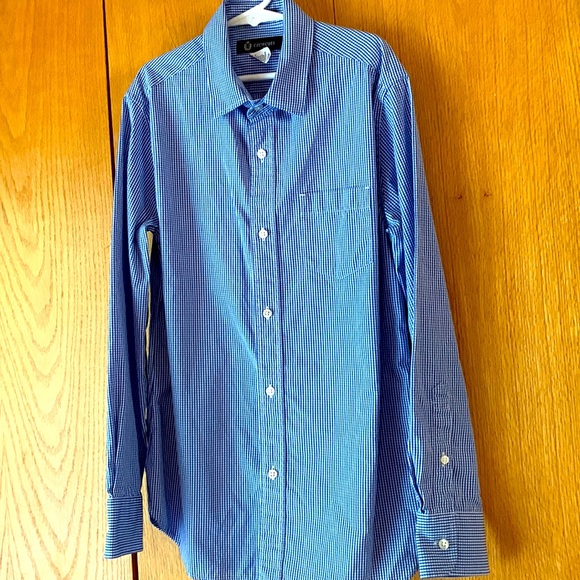CrewCuts J Crew size 12 boy blue white tiny check pocket button down shirt EUC - Picture 2 of 8